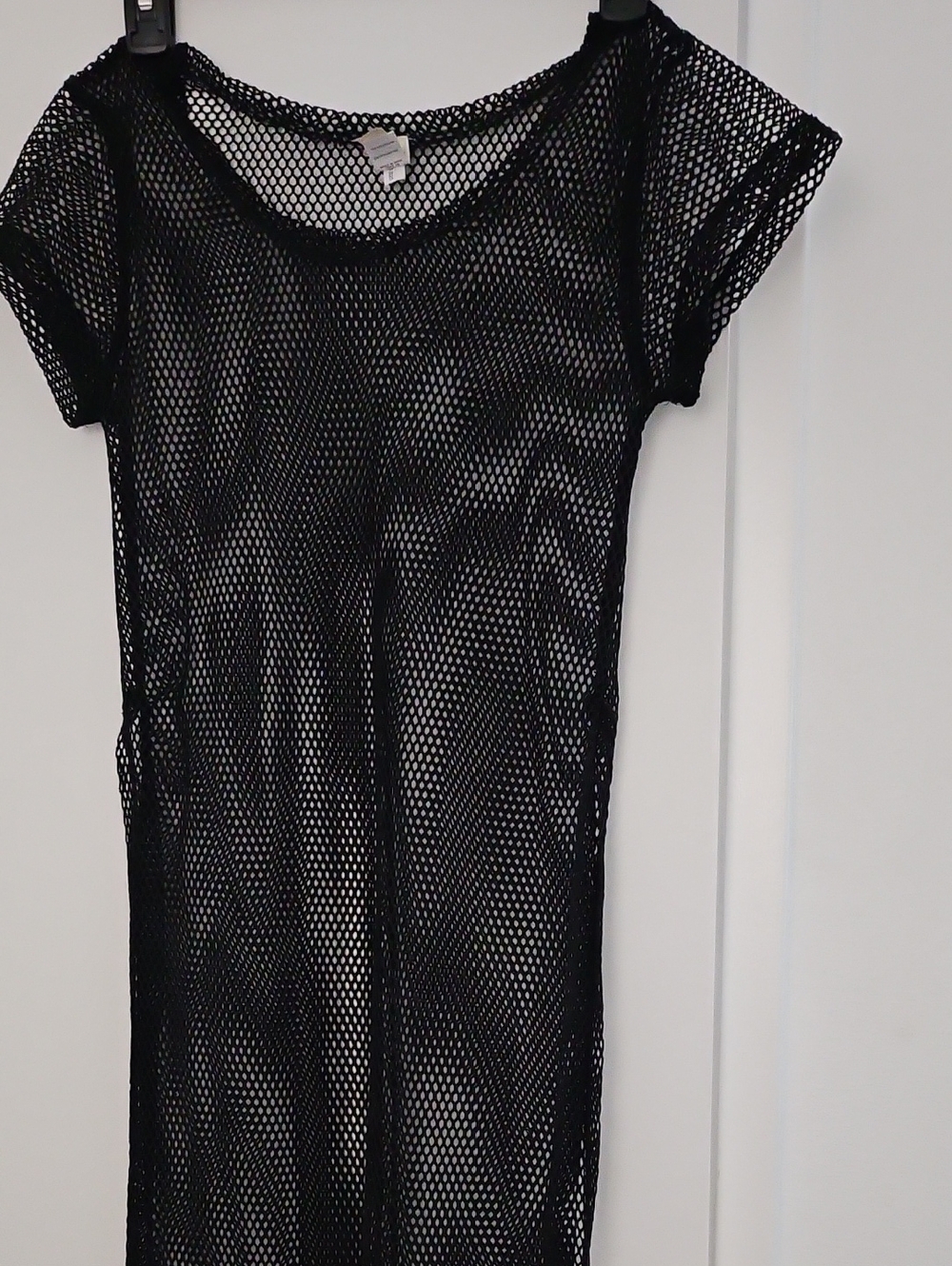Tea Collection Black Open Knit Top. With Long Slit.